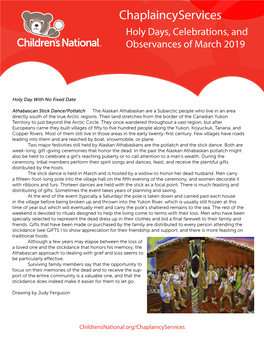 Chaplaincy Services Holy Days, Celebrations, and Observances of March 2019
