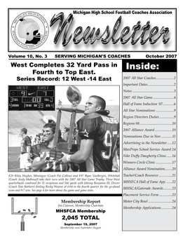 October 2007 West Completes 32 Yard Pass in Inside: Fourth to Top East