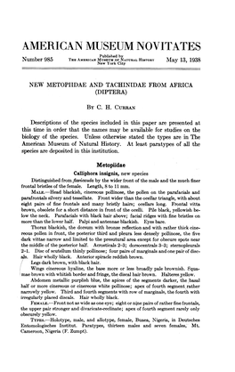 AMERICAN MUSEUM NOVITATES Published by Number 985 TERE American MUSEUM of NATURAL HISTORY 1938 New York City May 13