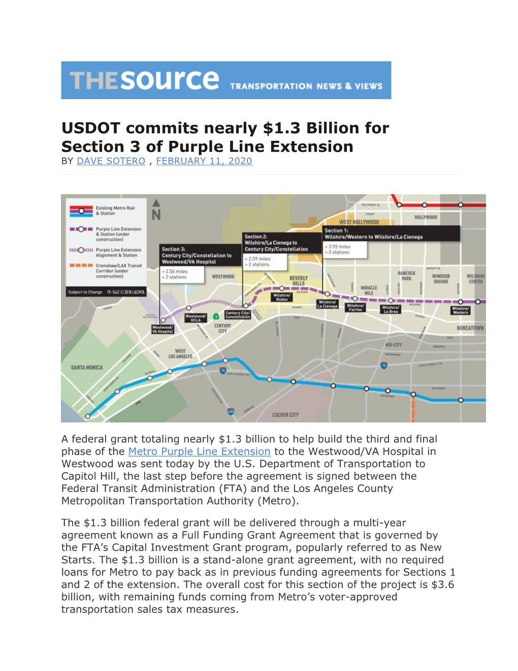 USDOT Commits Nearly $1.3 Billion for Section 3 of Purple Line Extension by DAVE SOTERO , FEBRUARY 11, 2020