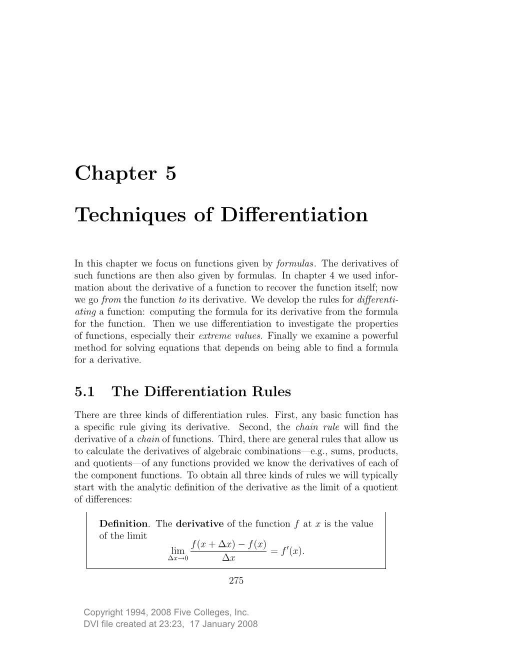 Chapter 5 Techniques of Differentiation