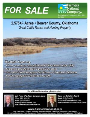 Acres • Beaver County, Oklahoma Great Cattle Ranch and Hunting Property