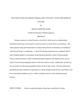 The Perception of German Dorsal Fricatives by Native Speakers Of