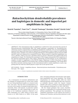 Batrachochytrium Dendrobatidis Prevalence and Haplotypes in Domestic and Imported Pet Amphibians in Japan