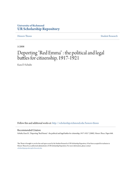 "Red Emma" : the Political and Legal Battles for Citizenship, 1917-1921 Kara D
