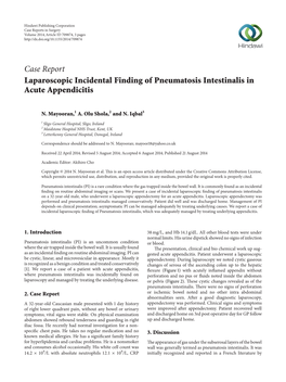 Laparoscopic Incidental Finding of Pneumatosis Intestinalis in Acute Appendicitis