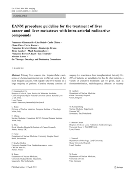EANM Procedure Guideline for the Treatment of Liver Cancer and Liver Metastases with Intra-Arterial Radioactive Compounds