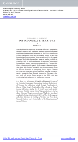 Postcolonial Literature: Volume I Edited by Ato Quayson Frontmatter More Information