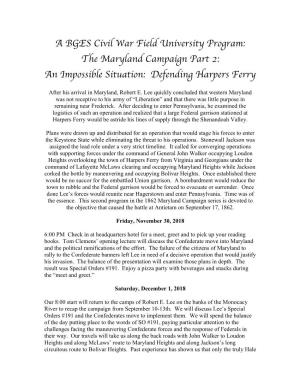 The Maryland Campaign Part 2: an Impossible Situation: Defending Harpers Ferry