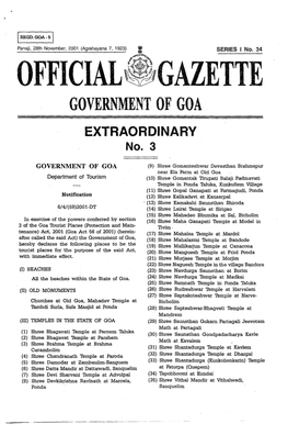 OFFICIAL ~7WGAZETTE GOVERNMENT of GOA EXTRAORDINARY No