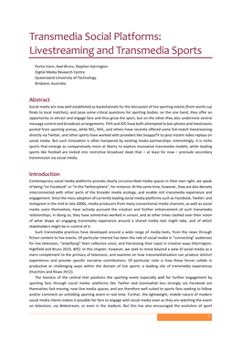 Transmedia Social Platforms: Livestreaming and Transmedia Sports