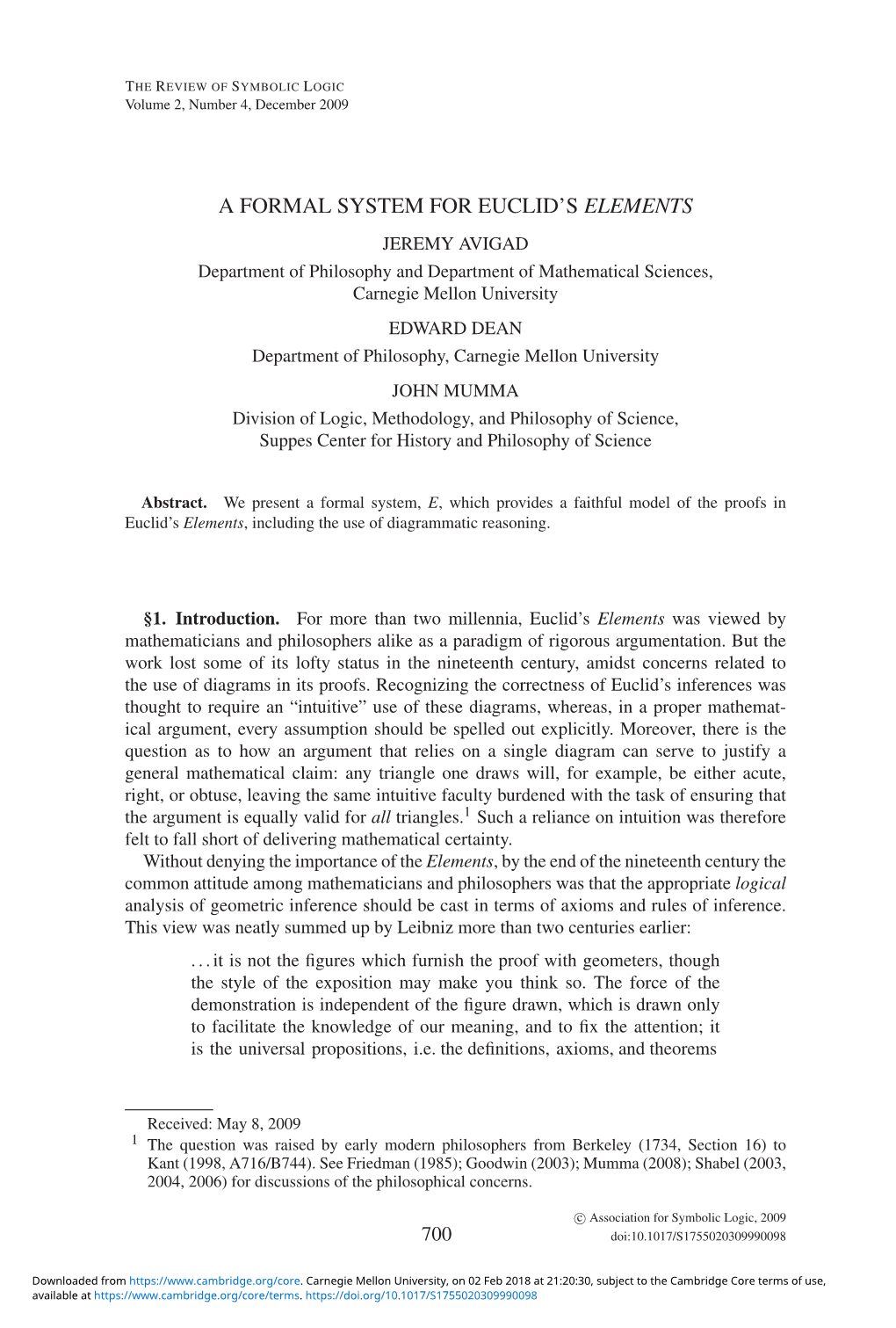 A Formal System for Euclid's Elements