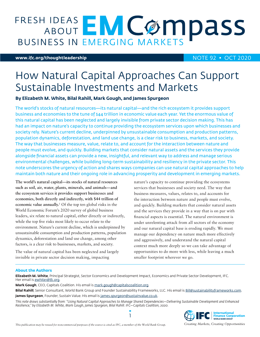 How Natural Capital Approaches Can Support Sustainable Investments and Markets by Elizabeth M