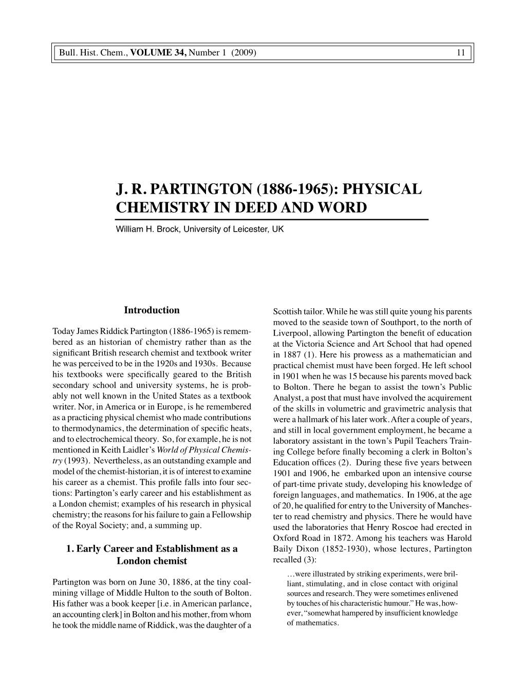 J. R. Partington (1886-1965): Physical Chemistry in Deed and Word