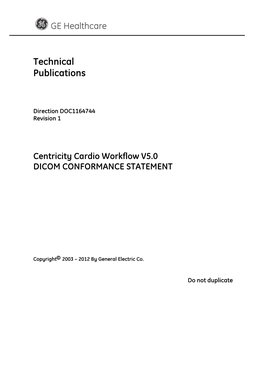 Centricity Cardio Workflow V5.0 DICOM CONFORMANCE STATEMENT