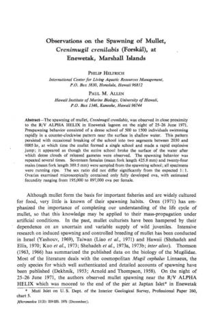 Observations on the Spawning of Mullet, Crenimugil Crenilabis (Forskal), at Enewetak, Marshall Islands