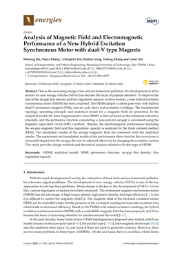 Analysis of Magnetic Field and Electromagnetic Performance of a New Hybrid Excitation Synchronous Motor with Dual-V Type Magnets
