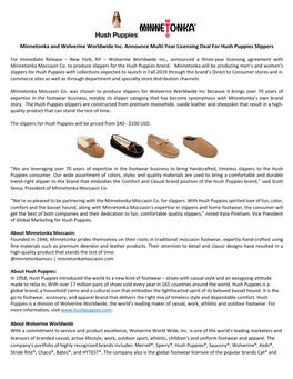 Minnetonka and Wolverine Worldwide Inc. Announce Multi-Year Licensing Deal for Hush Puppies Slippers