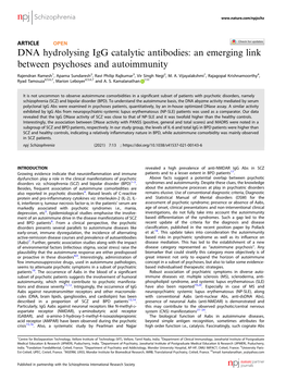DNA Hydrolysing Igg Catalytic Antibodies: an Emerging Link Between Psychoses and Autoimmunity