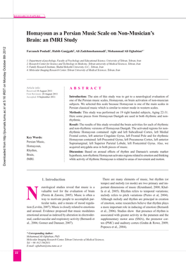 Homayoun As a Persian Music Scale on Non-Musician's Brain: an Fmri