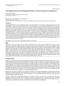 (HLB) Or Citrus Greening Disease Management