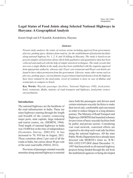 Legal Status of Food Joints Along Selected National Highways in Haryana: a Geographical Analysis