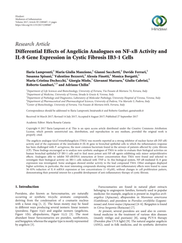 Differential Effects of Angelicin Analogues on NF-Κb Activity and IL-8 Gene Expression in Cystic Fibrosis IB3-1 Cells