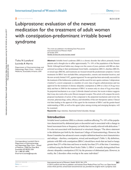 Lubiprostone: Evaluation of the Newest Medication for the Treatment of Adult Women with Constipation-Predominant Irritable Bowel Syndrome