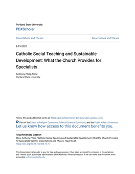Catholic Social Teaching and Sustainable Development: What the Church Provides for Specialists