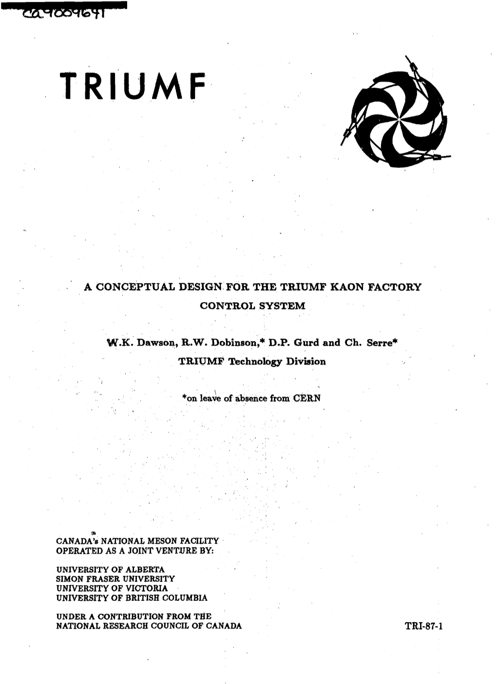 A Conceptual Design for the Triumf Kaon Factory Control System