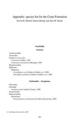 Appendix: Species List for the Crato Formation David M