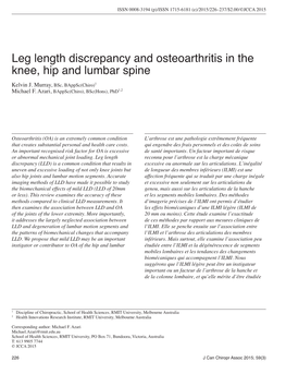 Leg Length Discrepancy and Osteoarthritis in the Knee, Hip and Lumbar Spine Kelvin J