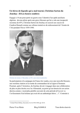 Un Héros De Légende Qui a Mal Tourné, Christian Sarton Du Jonchay : II-Les Heures Sombres