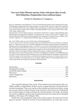 Two New Early Pliocene Species of the Crab Genus Hyas Leach, 1814 (Majoidea, Oregoniidae) from Northeast Japan