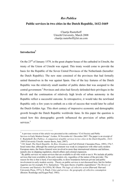 Res Publica Public Services in Two Cities in the Dutch Republic, 1612-1669