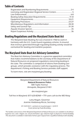 Table of Contents Boating Regulations and the Maryland State