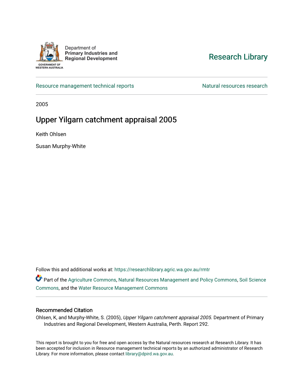 Upper Yilgarn Catchment Appraisal 2005