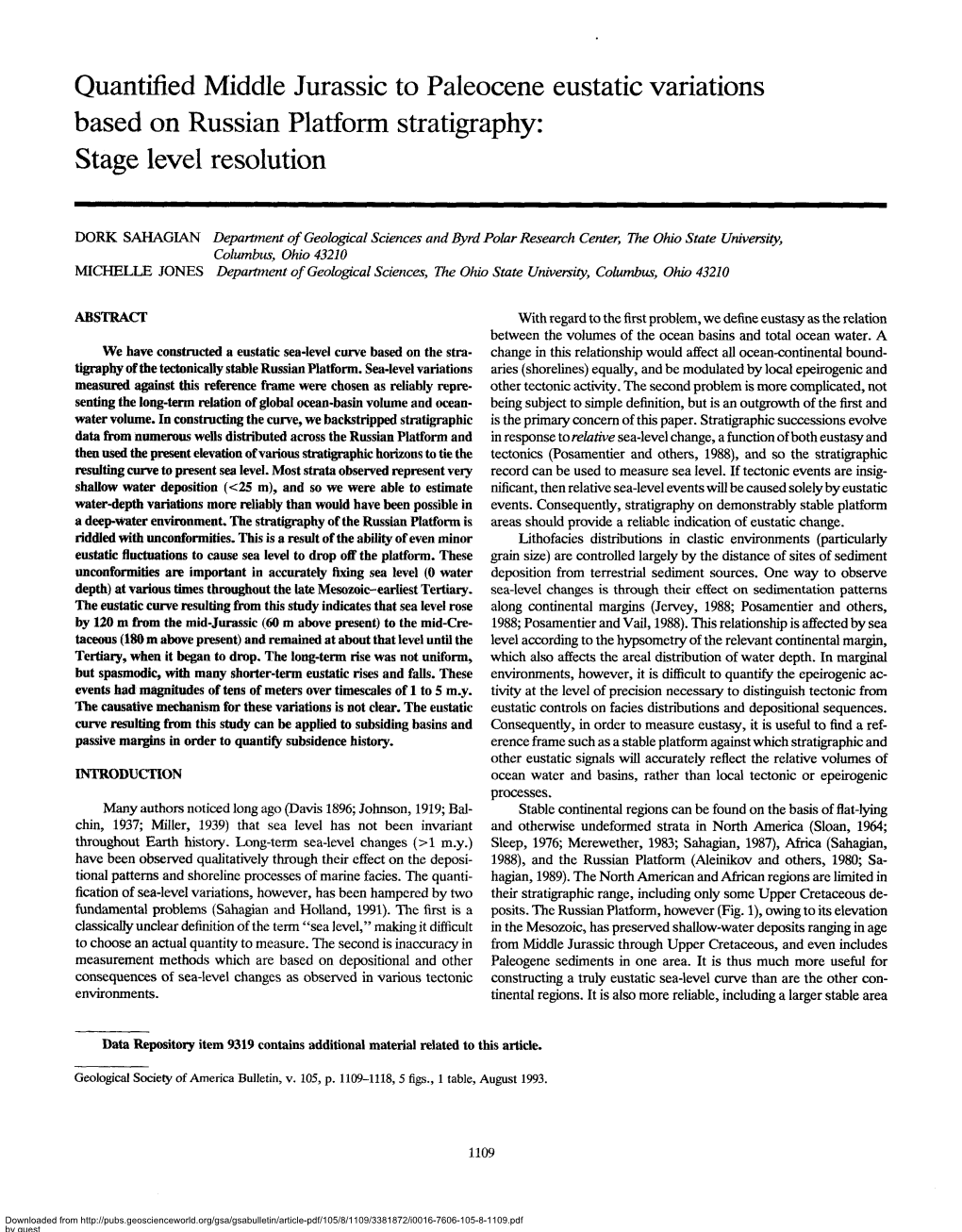 Quantified Middle Jurassic to Paleocene Eustatic Variations Based on Russian Platform Stratigraphy: Stage Level Resolution