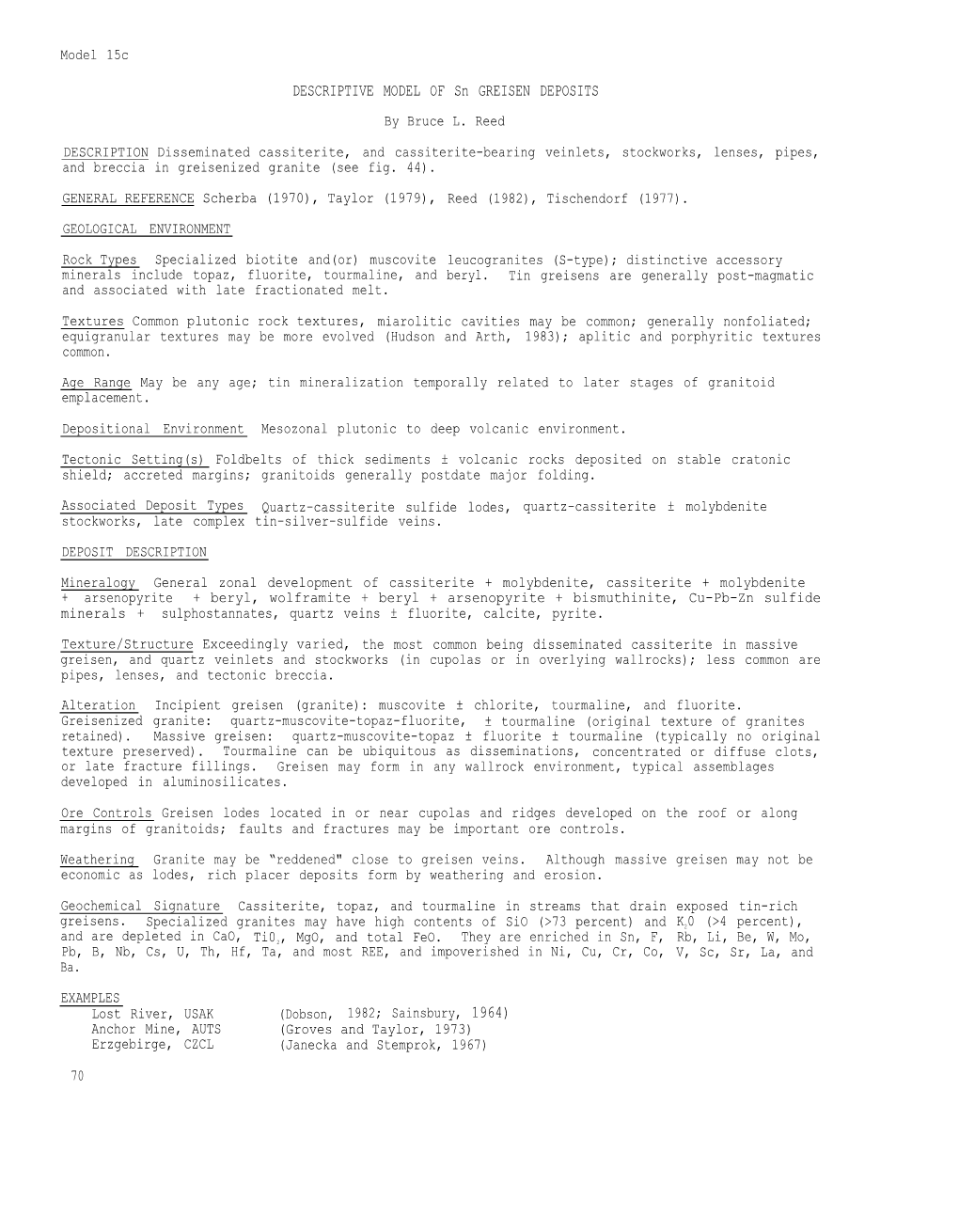 Descriptive & Grade-Tonnage Model of Sn Greisen