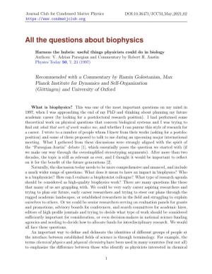 All the Questions About Biophysics