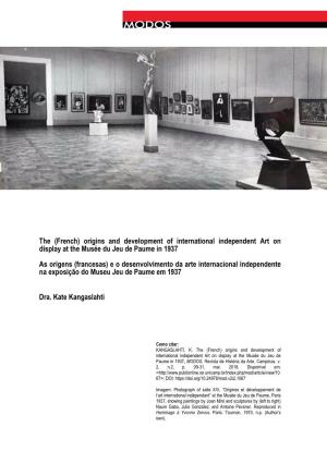 The (French) Origins and Development of International Independent Art on Display at the Musée Du Jeu De Paume in 1937