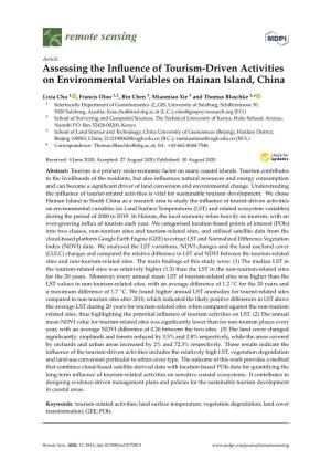 Assessing the Influence of Tourism-Driven Activities on Environmental Variables on Hainan Island, China