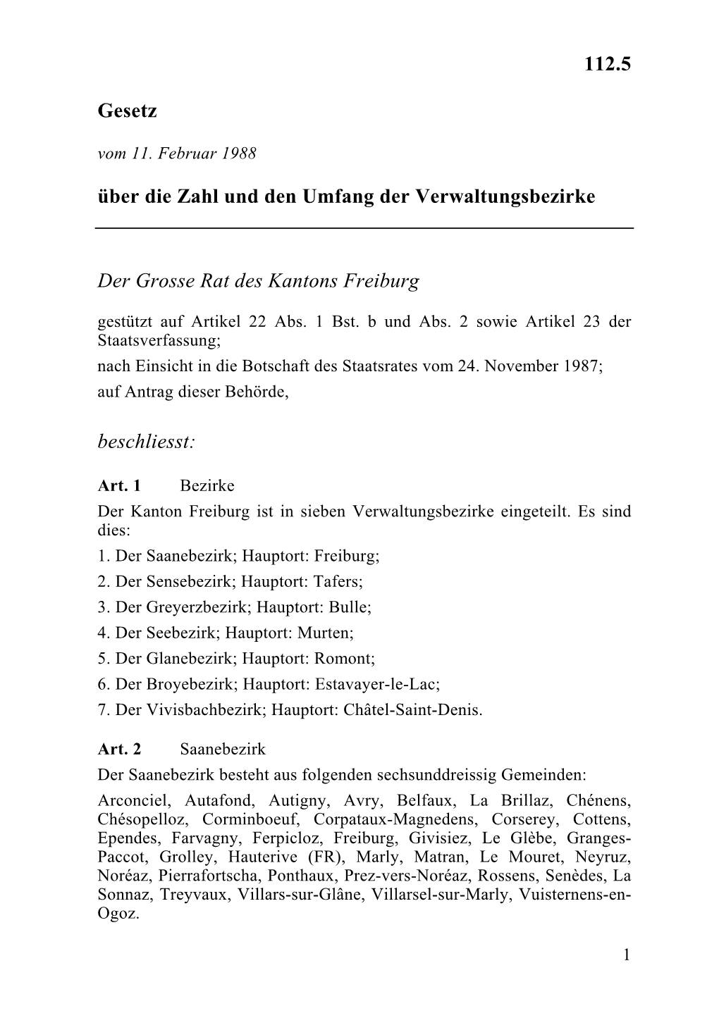 Gesetz Vom 11. Februar 1988 Über Die Zahl Und Den Umfang Der