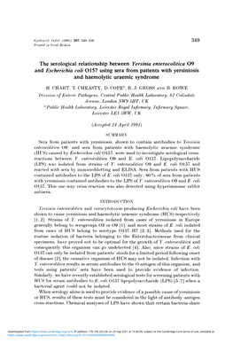 The Serological Relationship Between Yersinia Enterocolitica O9 and Escherichia Coli O157 Using Sera from Patients with Yersiniosis and Haemolytic Uraemic Syndrome