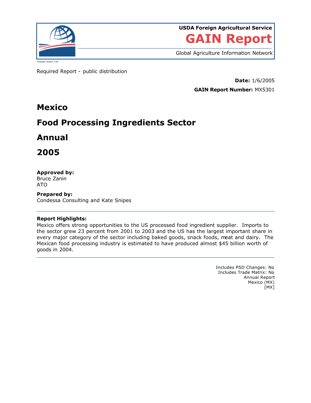 Food Processing Ingredients Sector Annual 2005