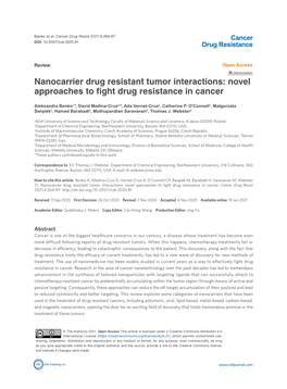 Nanocarrier Drug Resistant Tumor Interactions: Novel Approaches to Fight Drug Resistance in Cancer