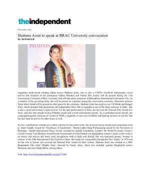 Shabana Azmi to Speak at BRAC University Convocation DL REPORTER