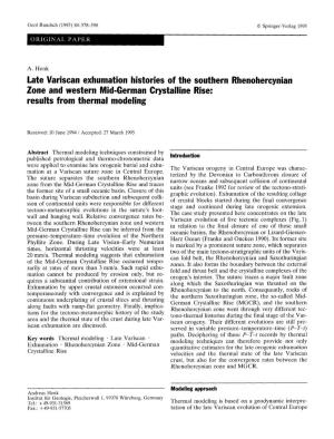 Late Variscan Exhumation Histories of the Southern Rhenohercynian Zone and Western Mid-German Crystalline Rise: Results from Thermal Modeling