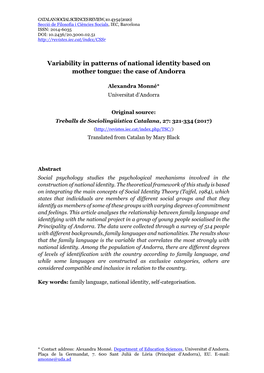 Variability in Patterns of National Identity Based on Mother Tongue: the Case of Andorra