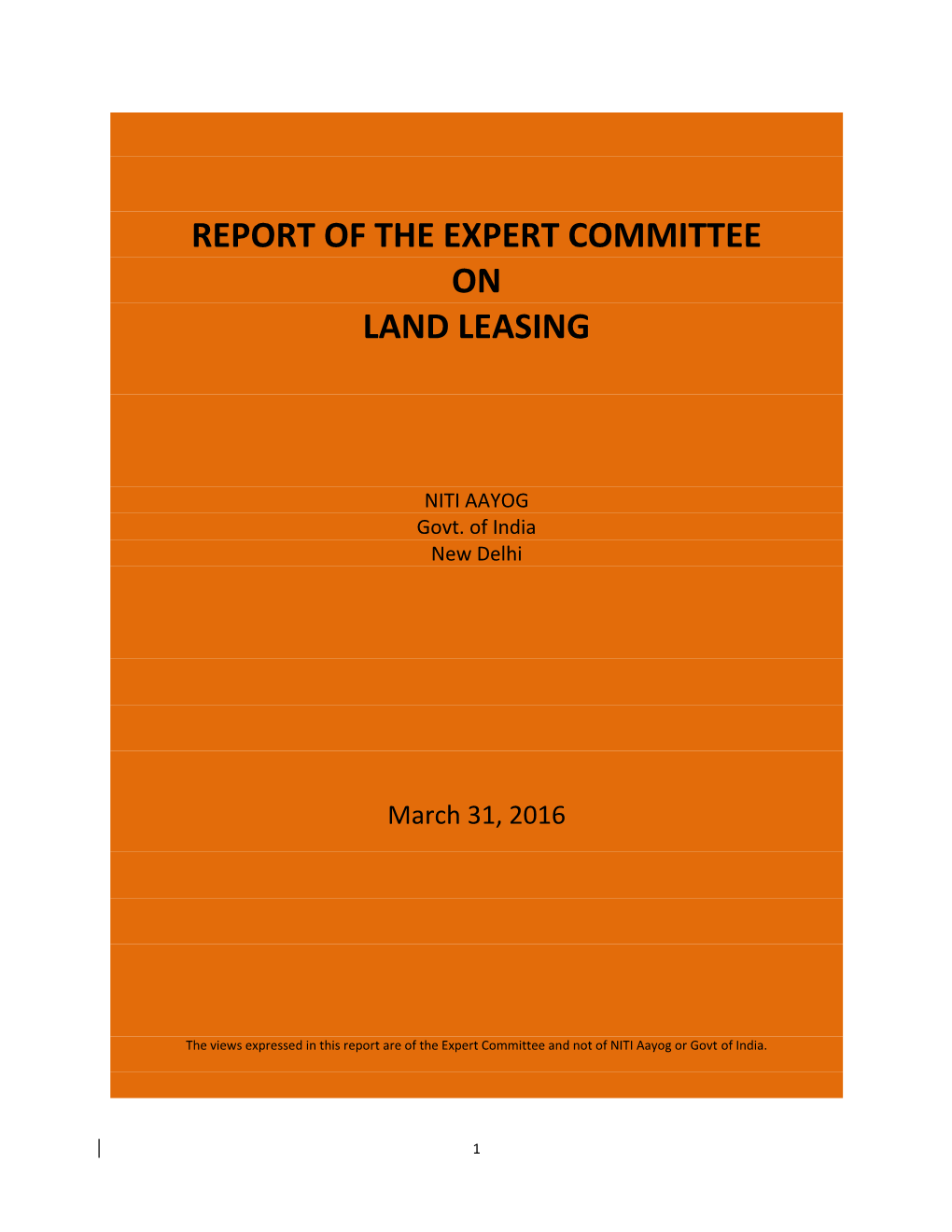 Report of the Expert Committee on Land Leasing